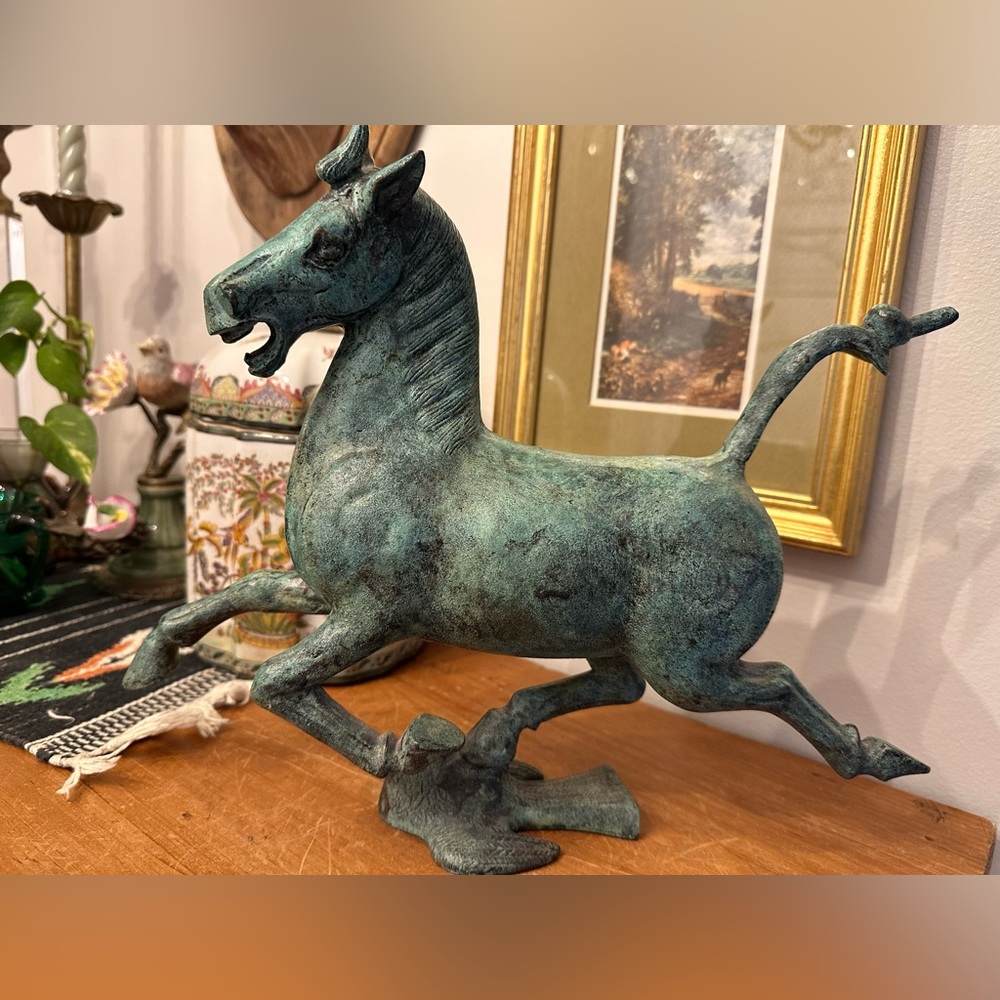 Vintage Bronze / Metal Galloping Horse Sculpture Flying Horse of Gansu Green